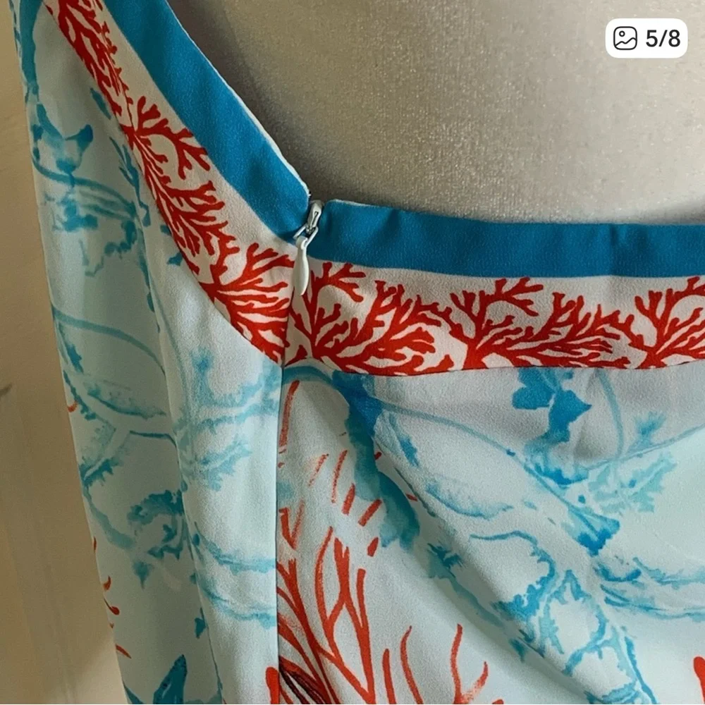 White House Black Market Coral and Blue Bath Wrap - Picture 4 of 6